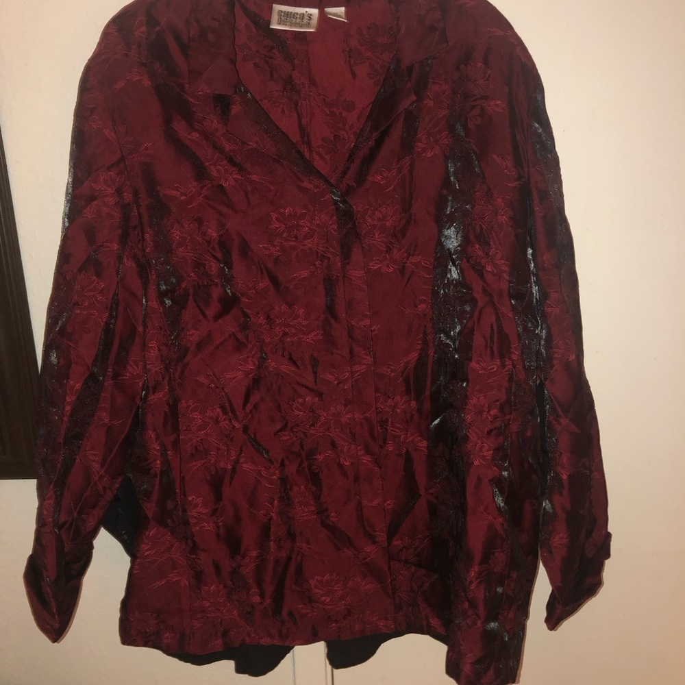 Chico's Burgundy Floral Silk Button-Down Shirt- $65 or $50 w/offer - Picture 2 of 3